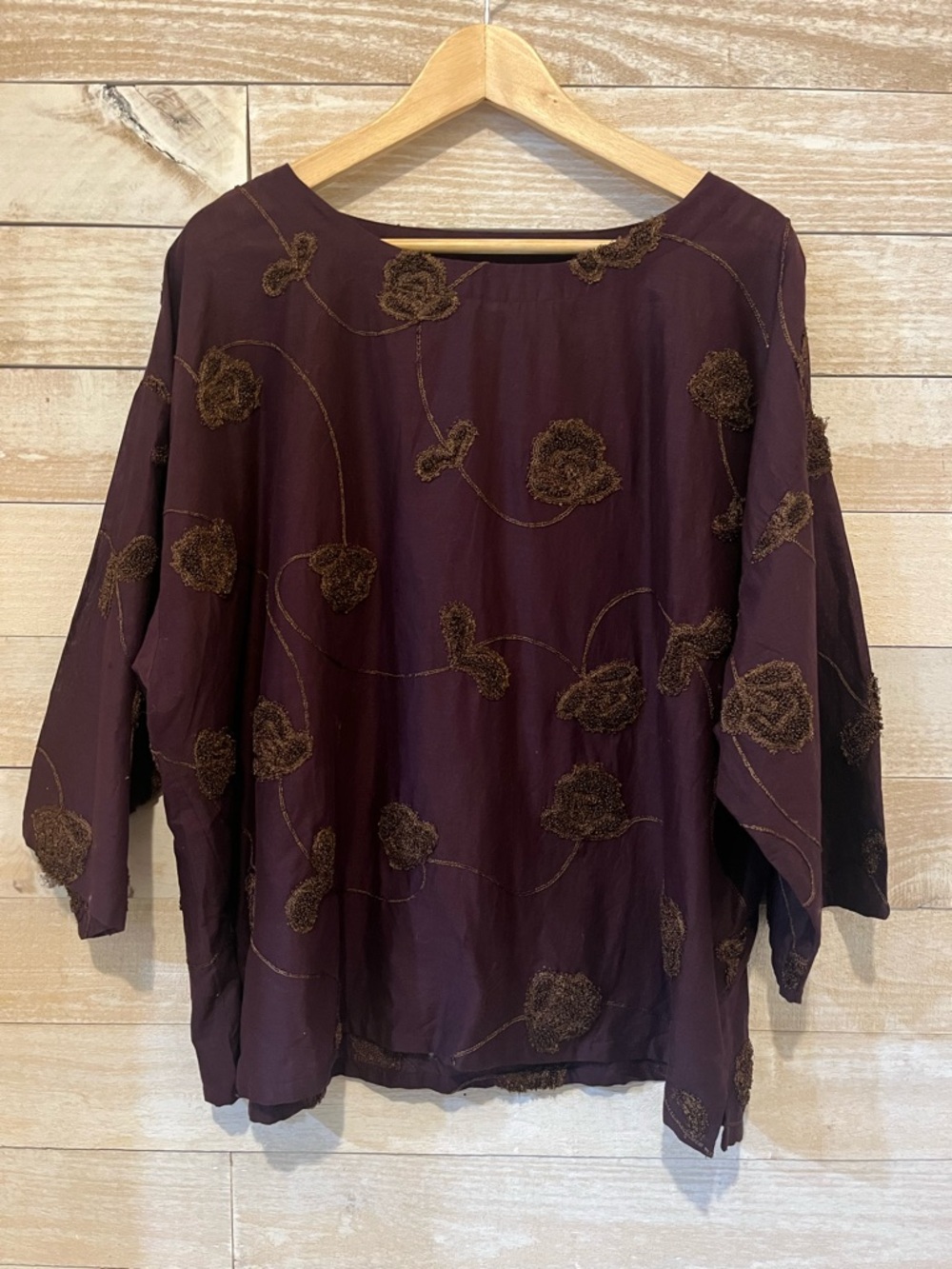J. Jill Deep Plum Embroidered Floral Boxy Tunic 100% Cotton - Picture 3 of 8
